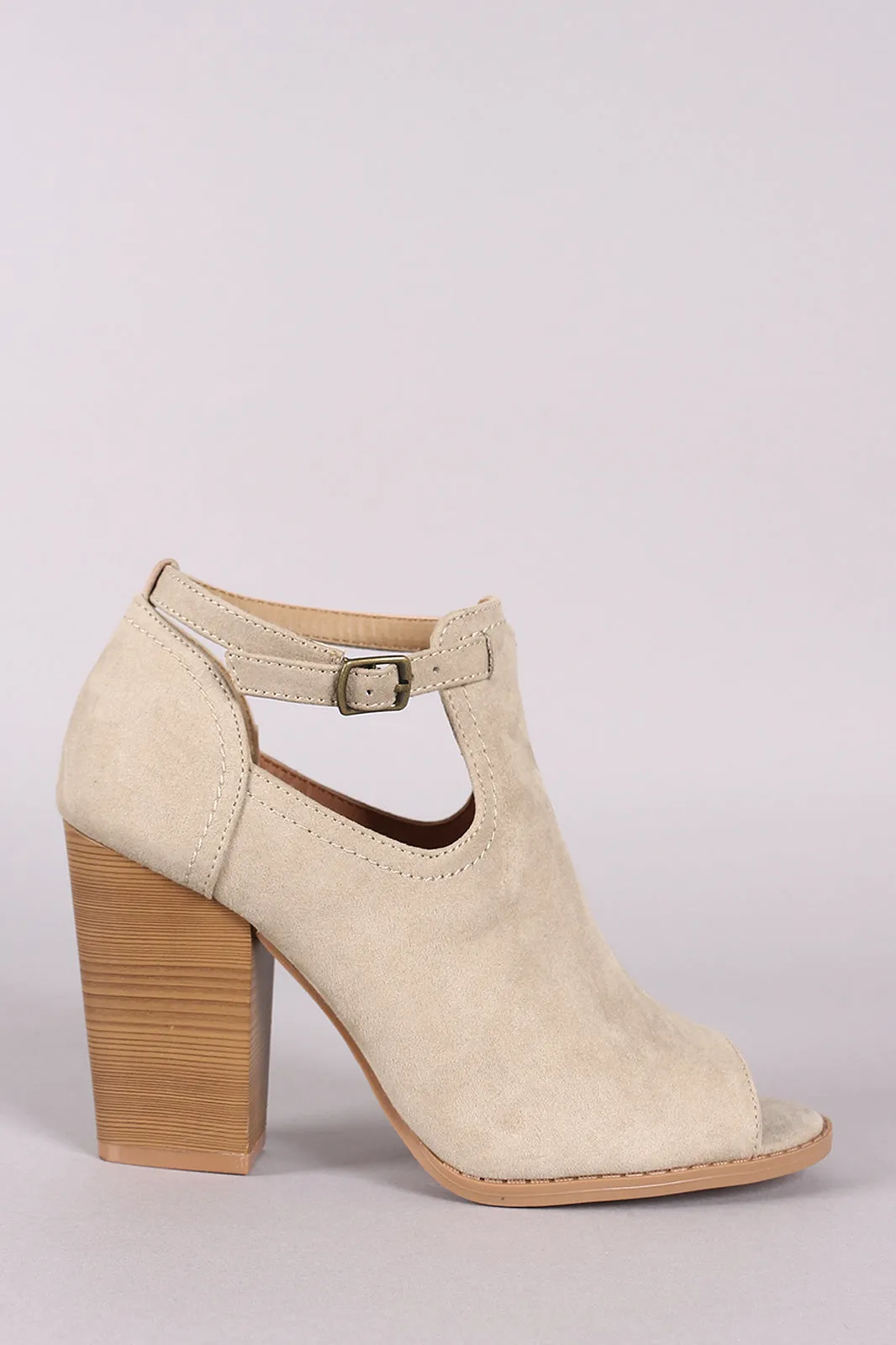 Qupid Suede Peep Toe Chunky Heeled Booties