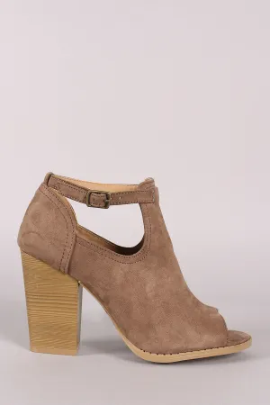 Qupid Suede Peep Toe Chunky Heeled Booties