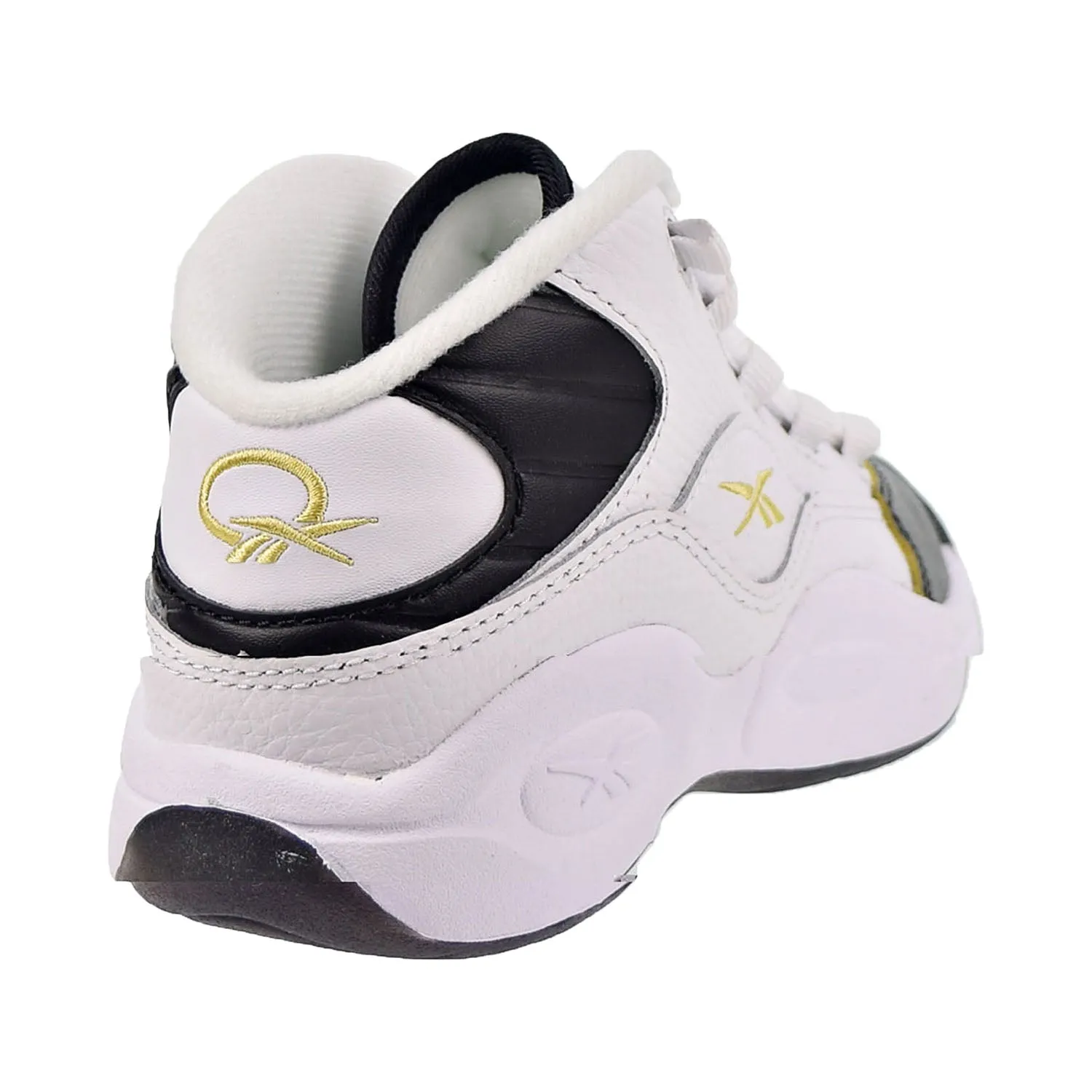 Reebok Question Mid "Black Toe" Little Kids' Shoes White-Black-Gold Met