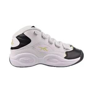 Reebok Question Mid "Black Toe" Little Kids' Shoes White-Black-Gold Met