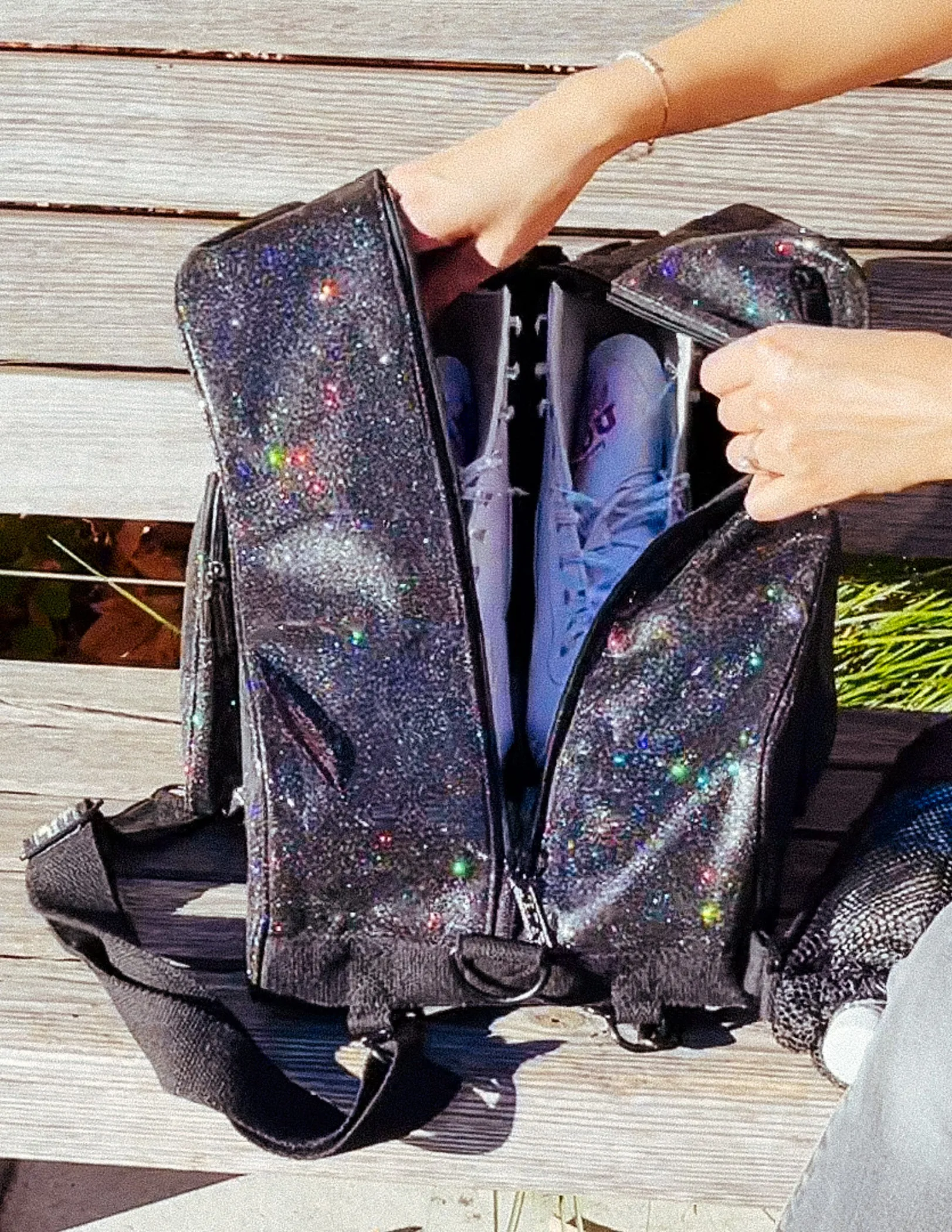 Roller Skate Backpack | Freewheelin' | Glam Glitter Rainbow Black