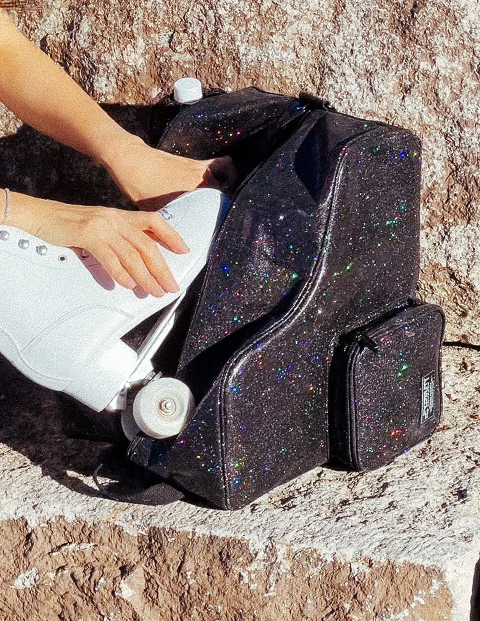 Roller Skate Backpack | Freewheelin' | Glam Glitter Rainbow Black