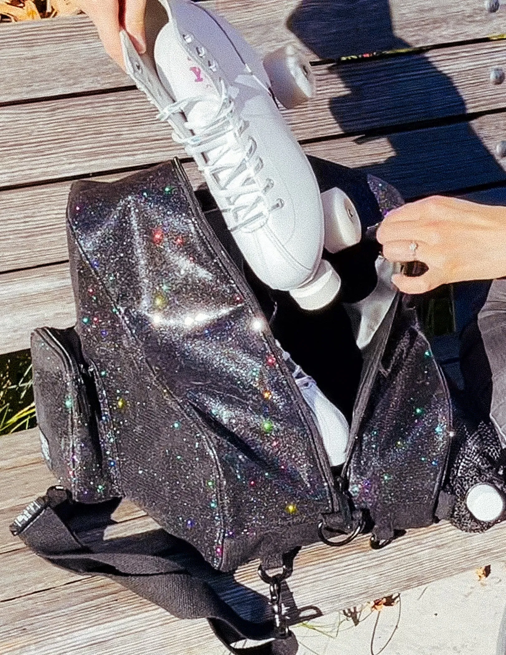 Roller Skate Backpack | Freewheelin' | Glam Glitter Rainbow Black