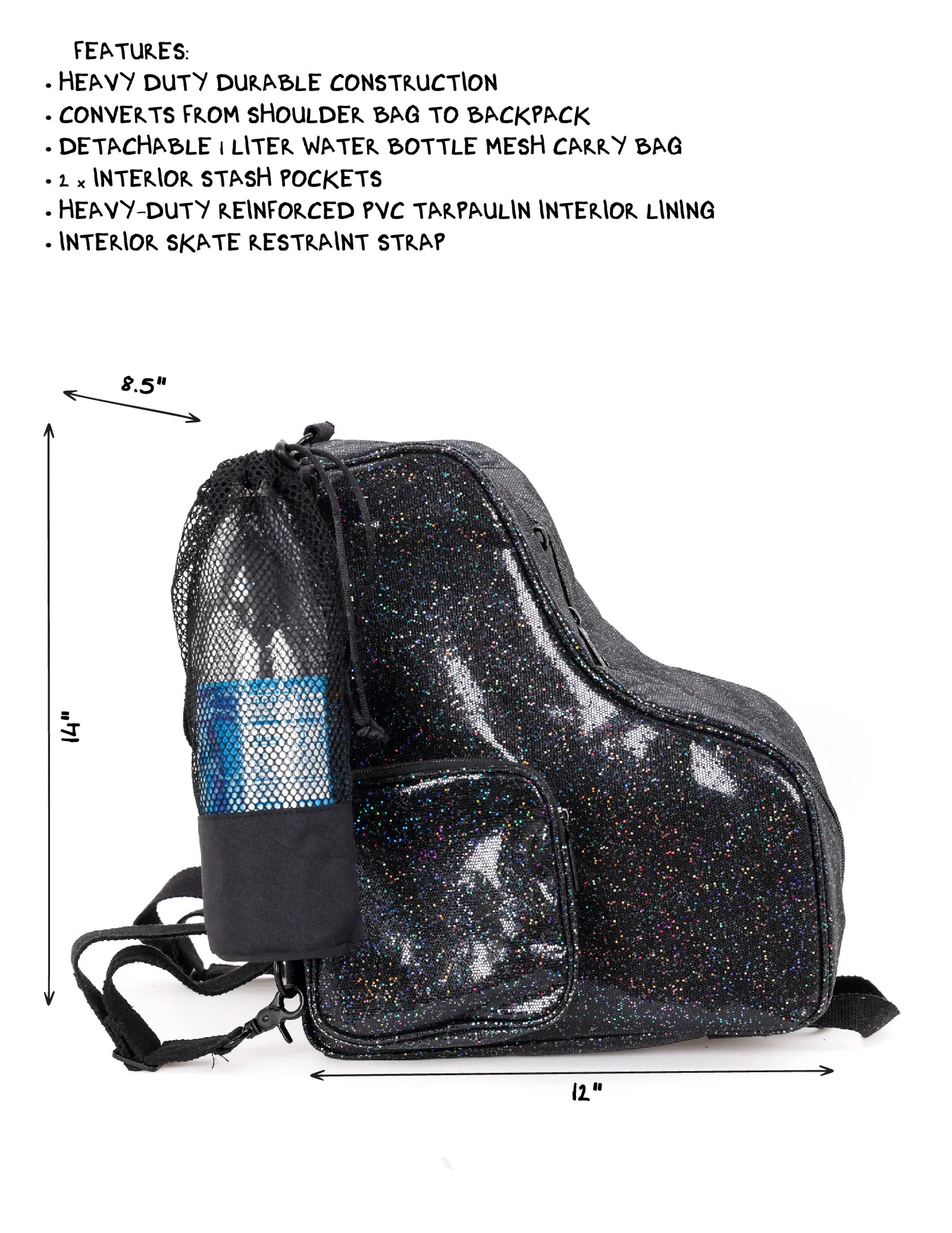 Roller Skate Backpack | Freewheelin' | Glam Glitter Rainbow Black