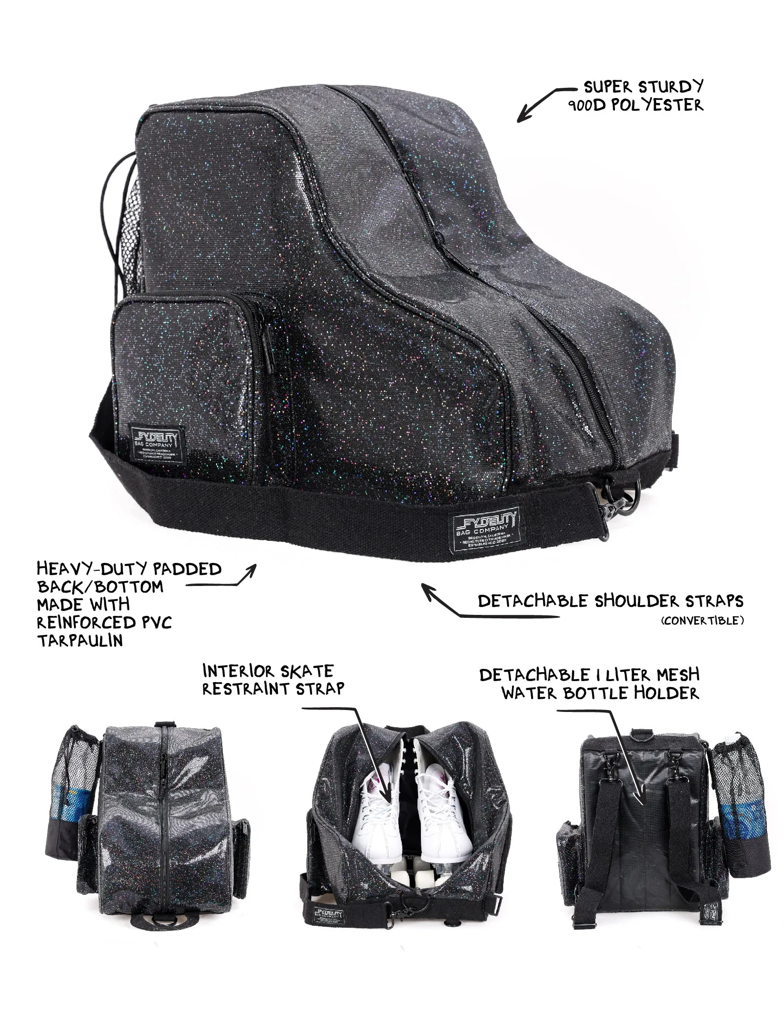 Roller Skate Backpack | Freewheelin' | Glam Glitter Rainbow Black