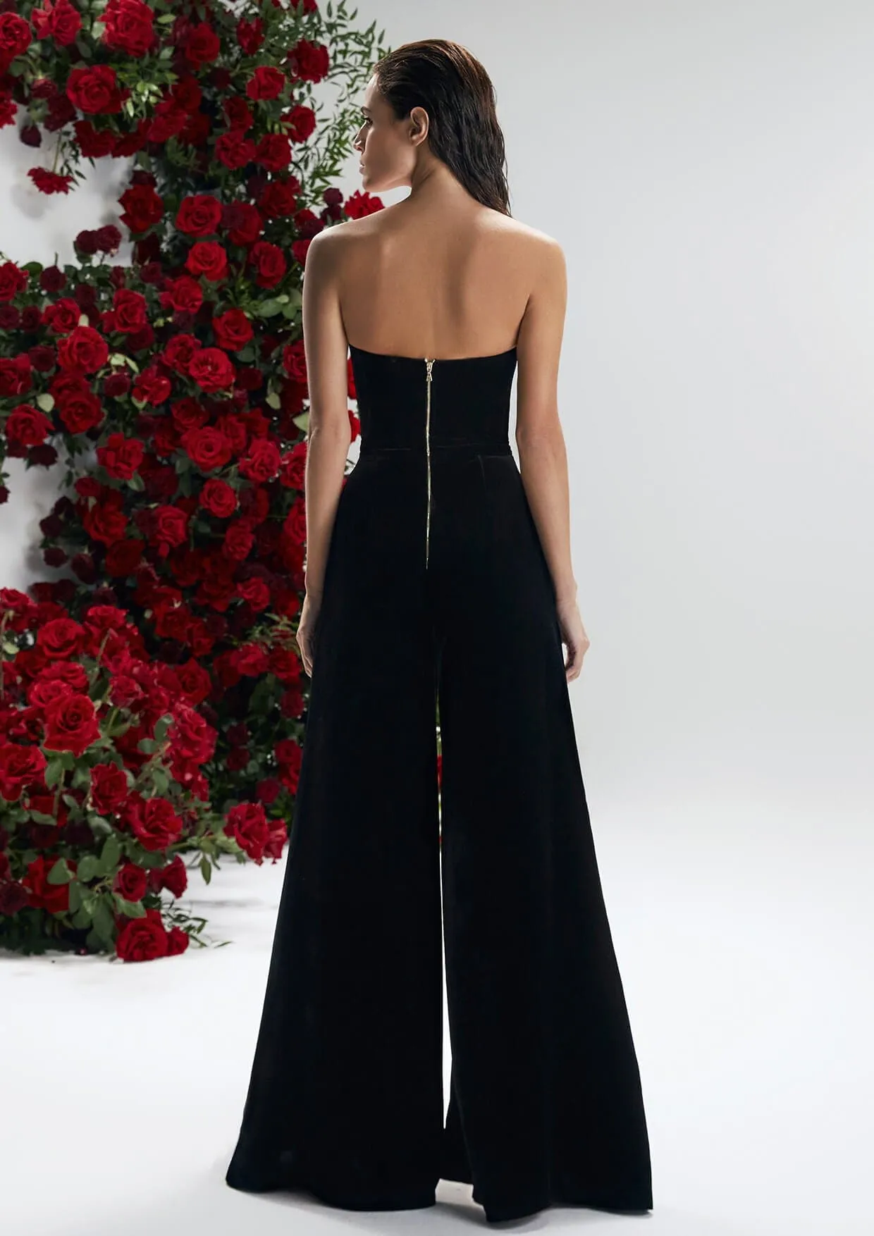 Rudbeckia Noir Off-Shoulder Corset Velvet Jumpsuit