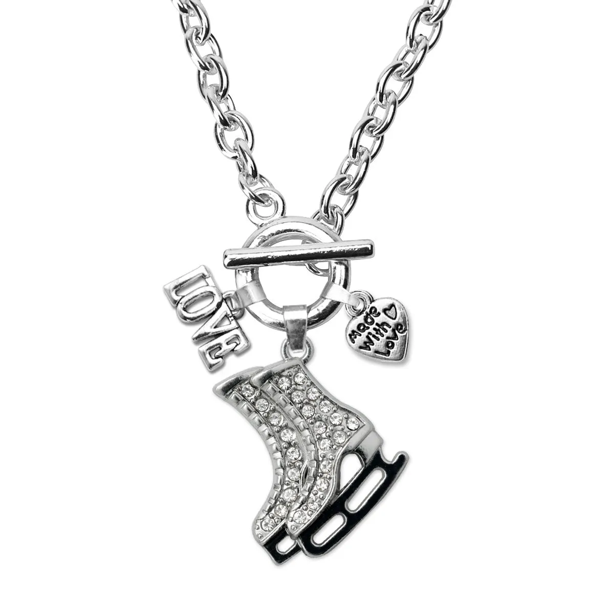 Silver Love Ice Skates Charm Toggle Necklace