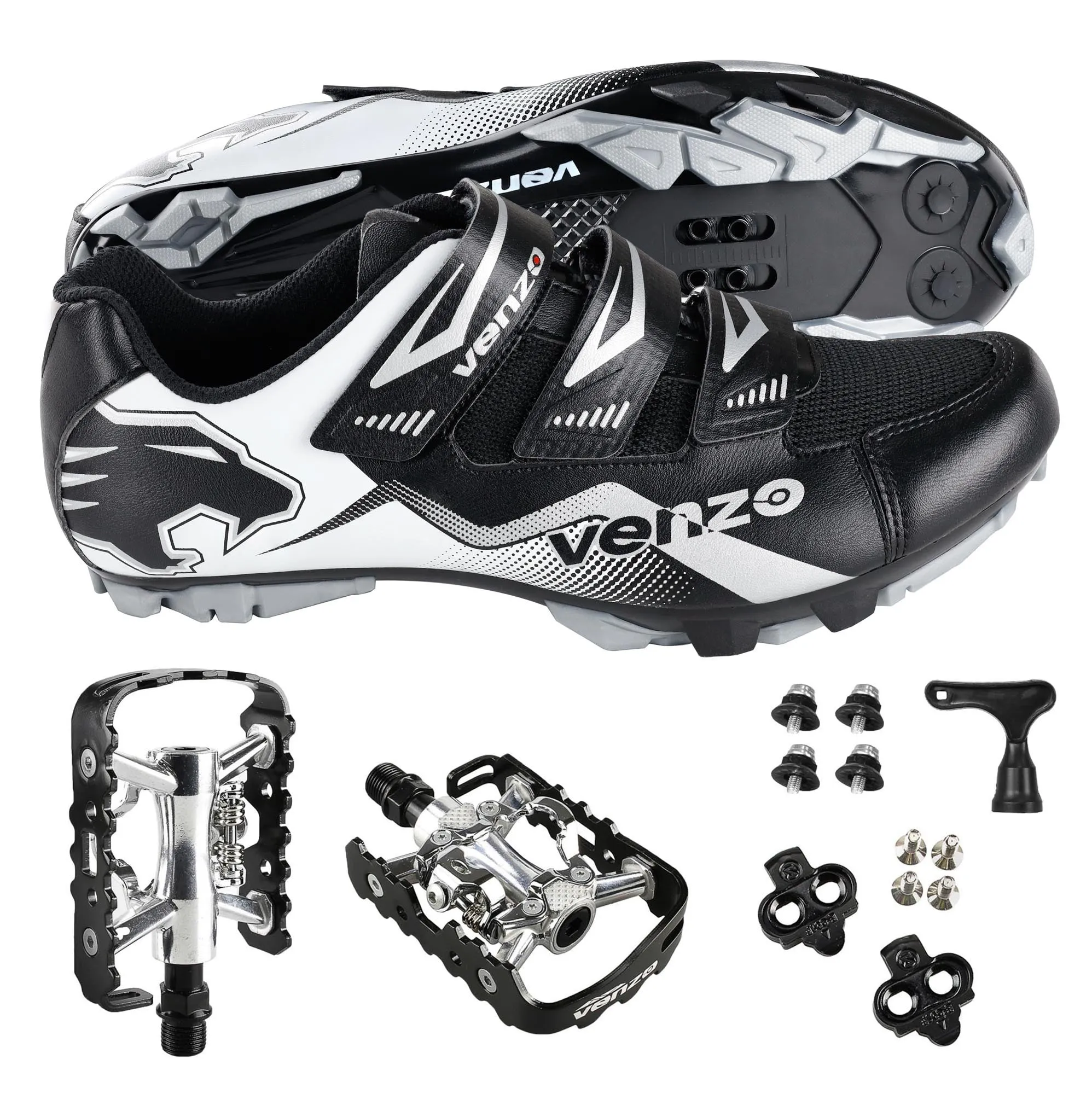 Venzo Men's Mountain Bike Bicycle Cycling Shoes with Multi-Function Clip-less Pedal & Cleat - Compatible with Shimano SPD & Crankbrother Systems - 9.5 US Men