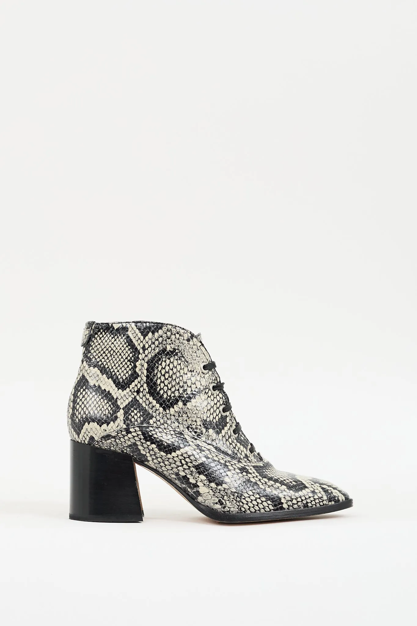 White & Black Textured Leather Heeled Boot