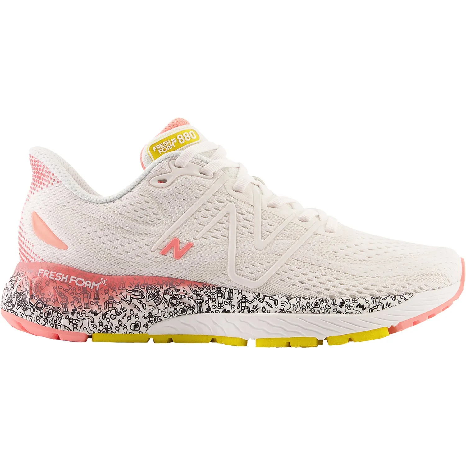 Women's New Balance W880R13 Fresh Foam X White/Grapefruit Mesh