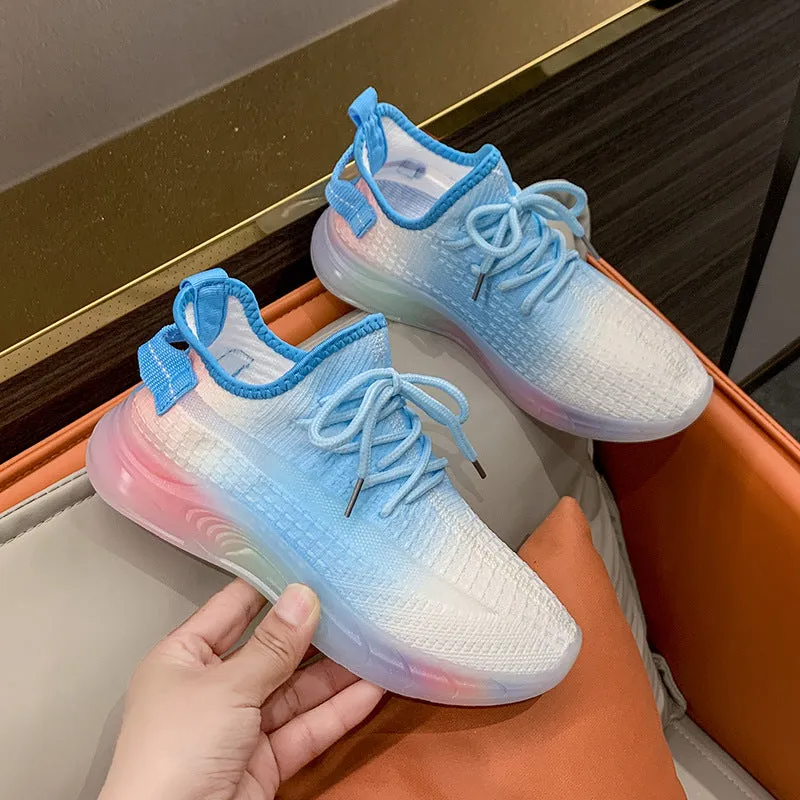 xakxx Rainbow Bottom Coconut Women's Fashionable Shoes Spring and Summer Breathable Sneaker Women's Light Running Shoes Gradient Flying Woven Shoes